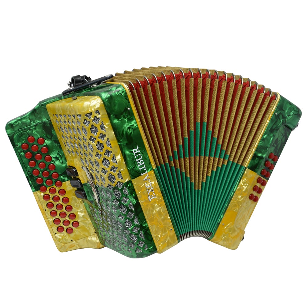 Excalibur Super Classic PSI 3 Row Button Accordion - Gold/Green - Key of FBE