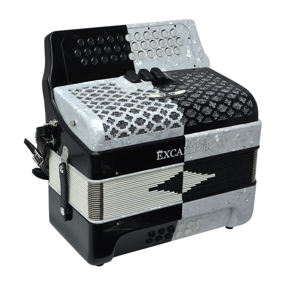 Excalibur Super Classic PSI 3 Row Button Accordion - Black/White - Key of FBE
